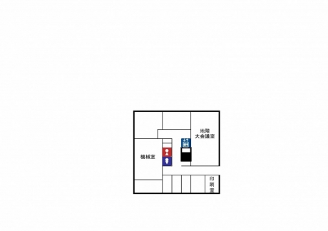 大船渡市役所地下1階の案内図です。この階には大会議室と印刷室があります。