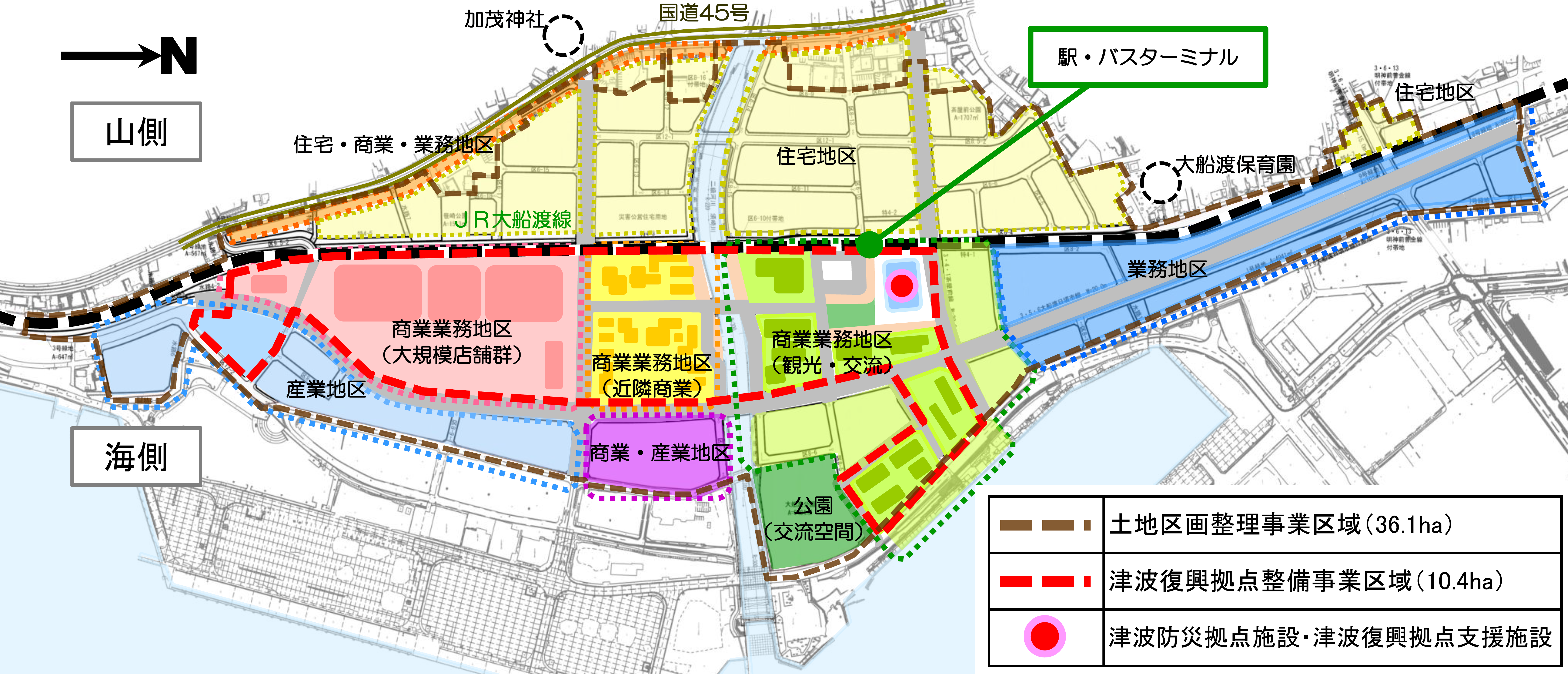 大船渡駅周辺地区の土地利用計画図の画像