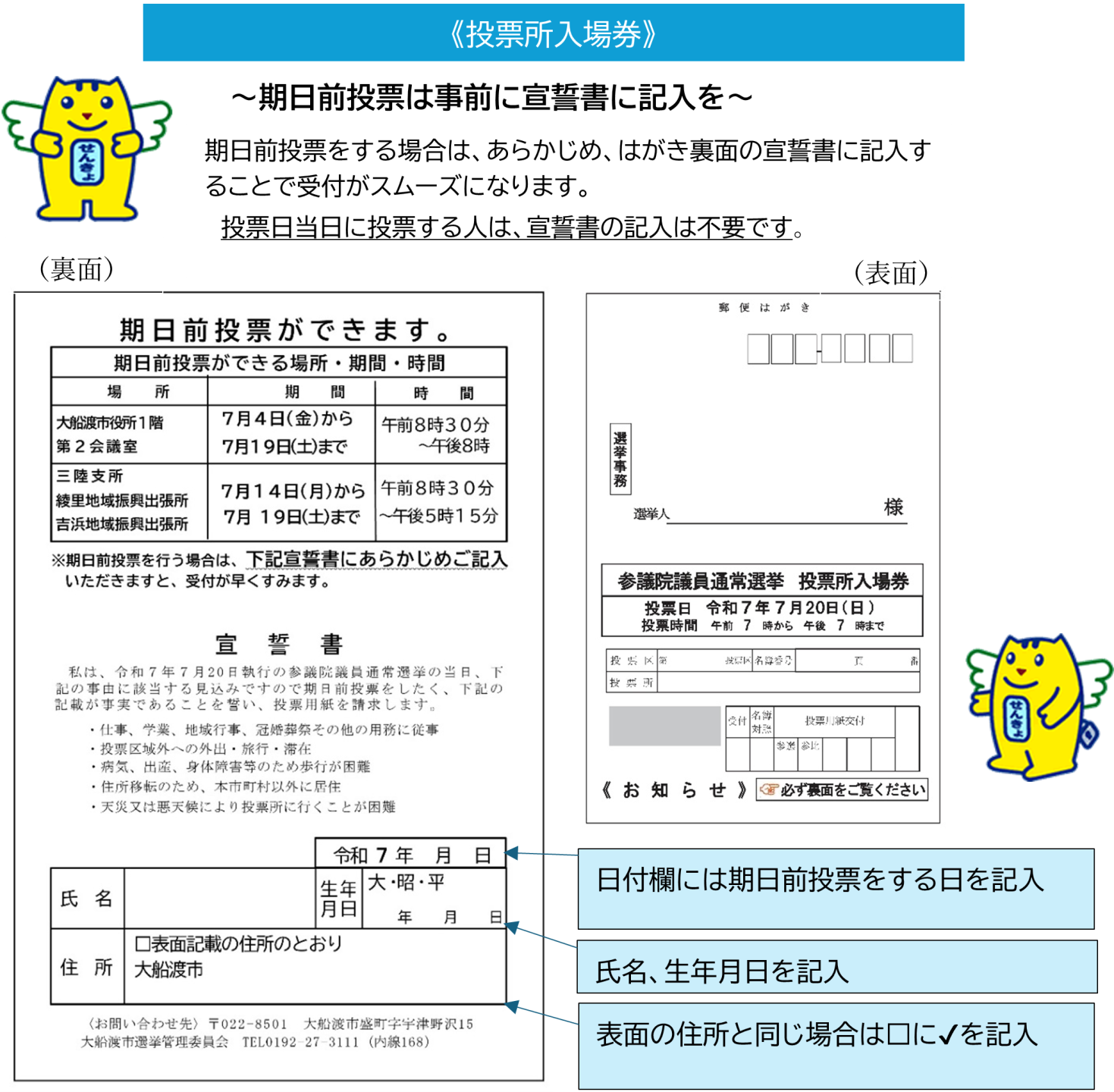 入場券の裏面の宣誓書の説明