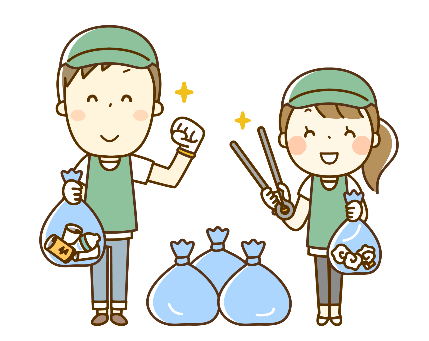 清掃活動をする男女のイラスト